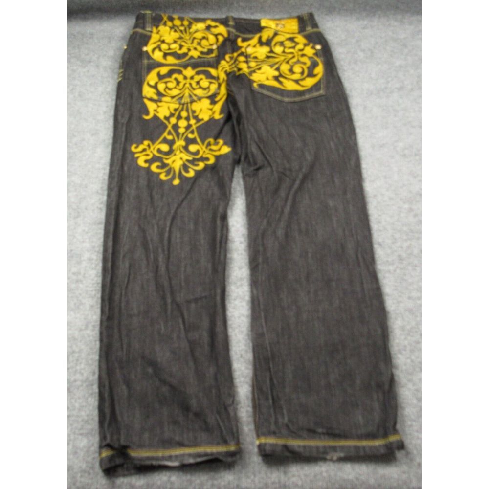 Crown Holder Jeans Mens 40 Black Yellow Velvet HR 00002 Gold Button Fly Hip‎ Hop